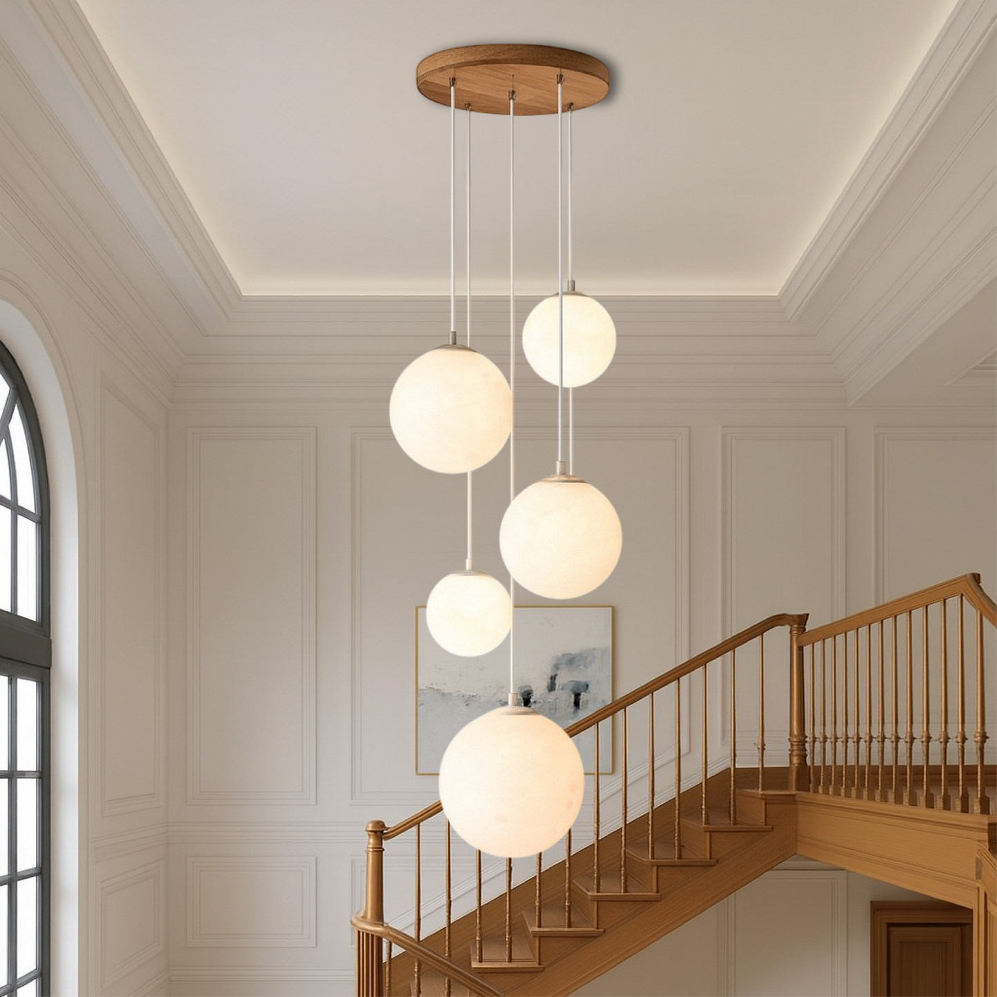 LumiGlow | Scandinavian Chandelier Moon Lamp Stairs with Artistic Lines