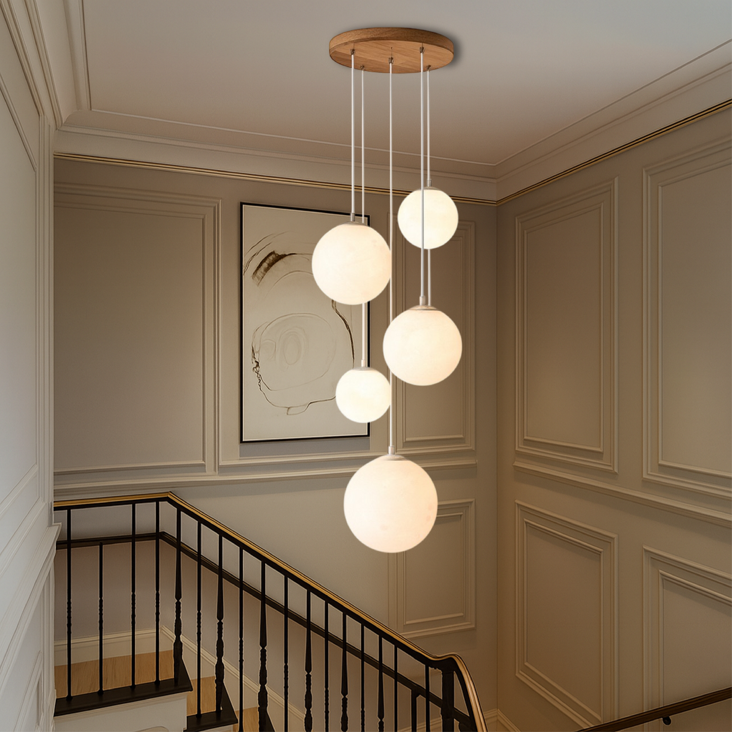 LumiGlow | Scandinavian Chandelier Moon Lamp Stairs with Artistic Lines