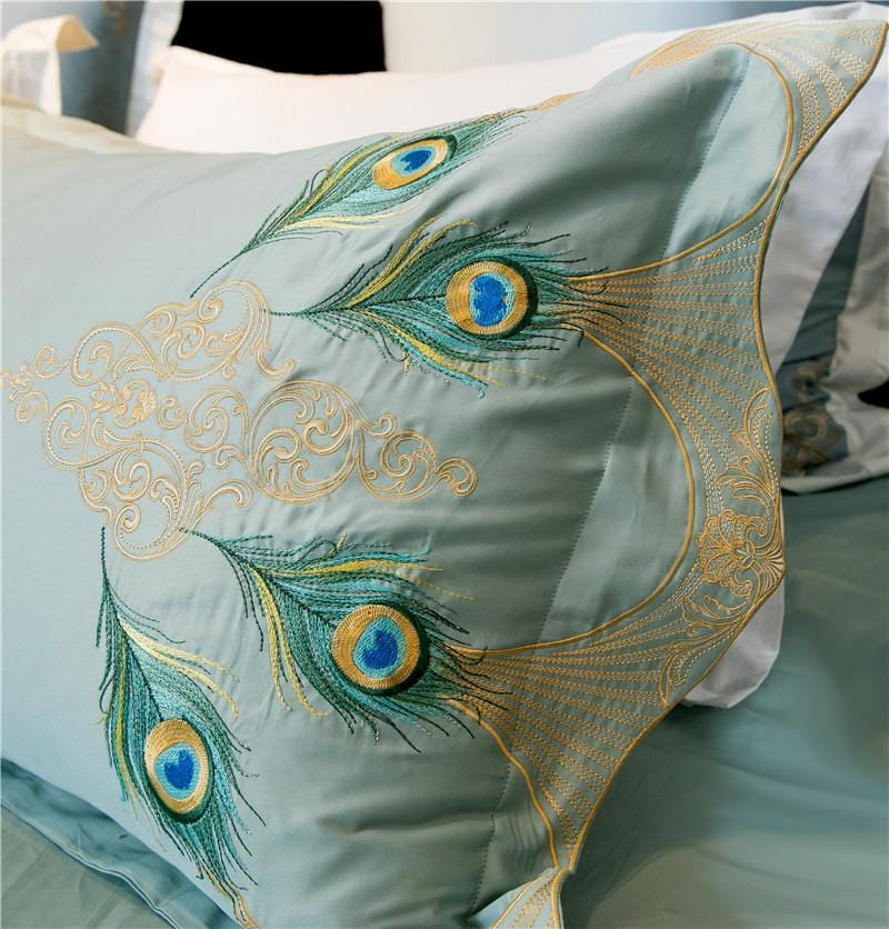 RoyalPlume – Egyptian Cotton Duvet Cover Set with Sophisticated Peacock-Inspired Pattern