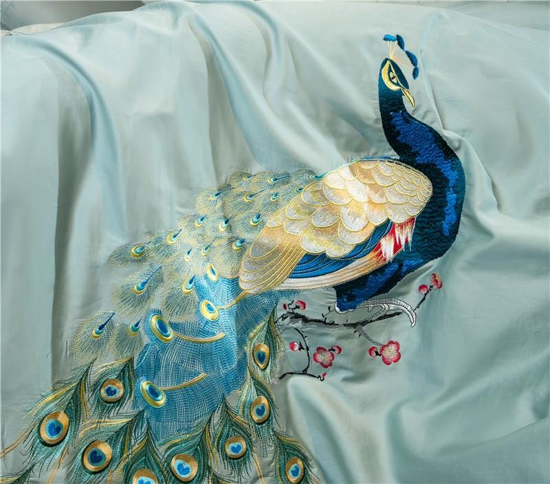 RoyalPlume – Egyptian Cotton Duvet Cover Set with Sophisticated Peacock-Inspired Pattern