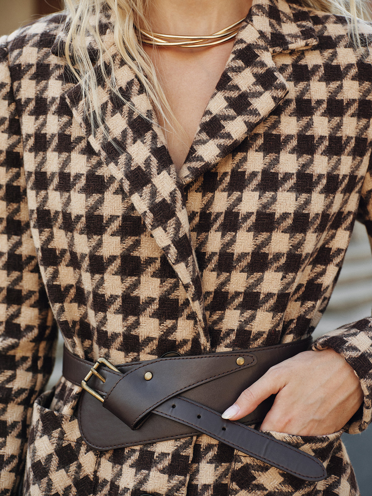 Macie | Classic Houndstooth Belted Blazer