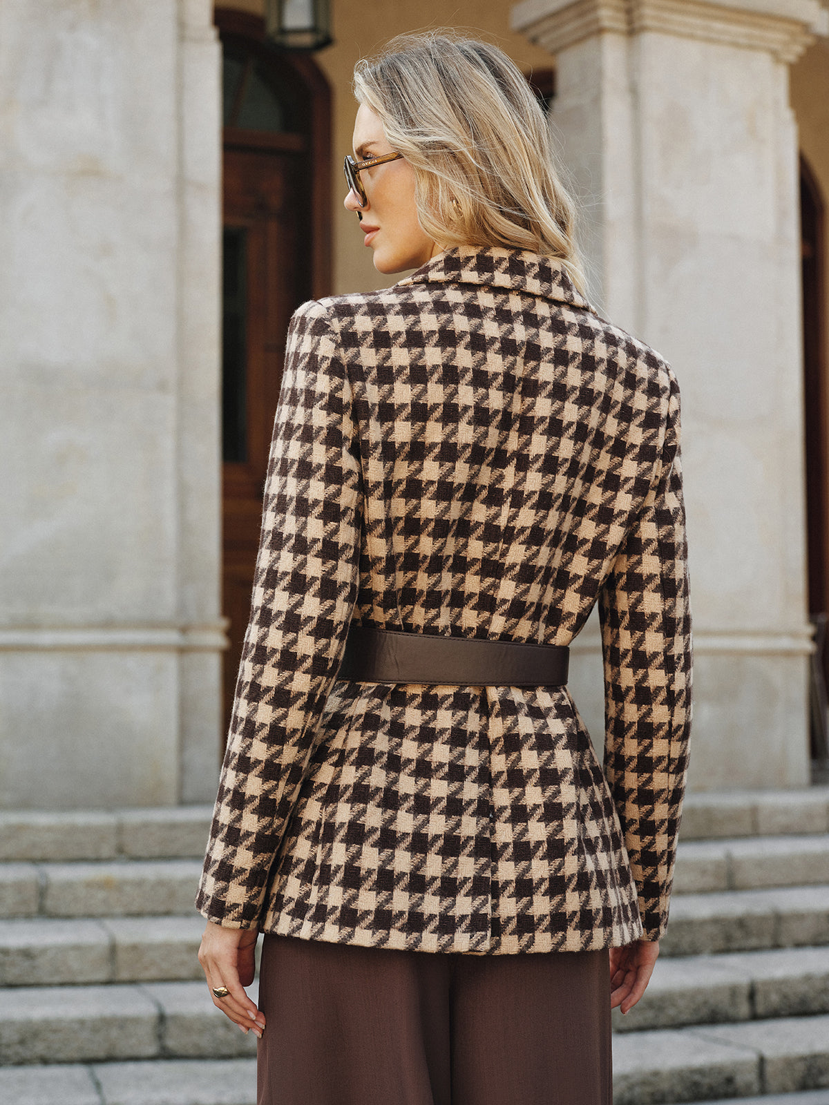 Macie | Classic Houndstooth Belted Blazer