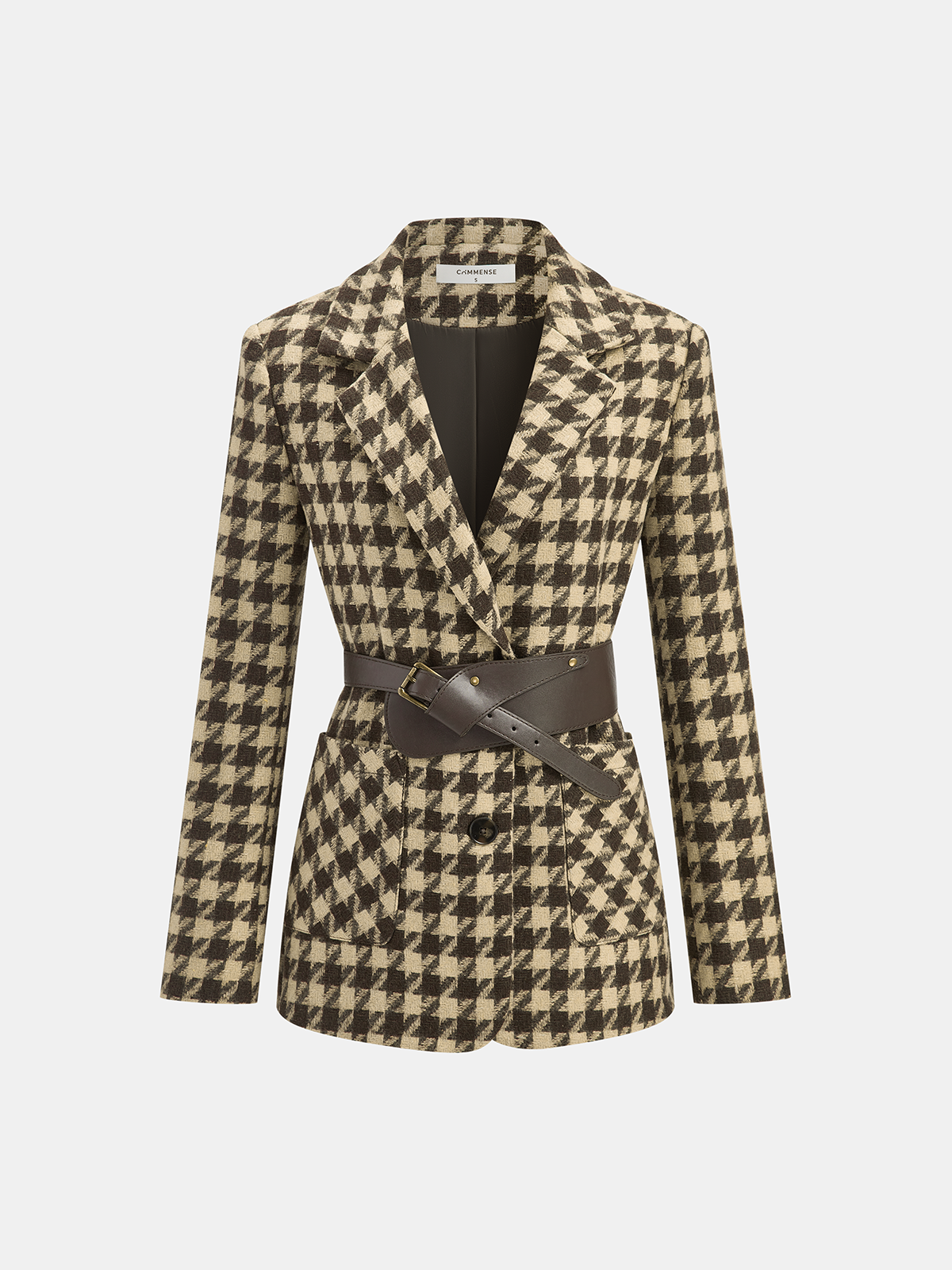 Macie | Classic Houndstooth Belted Blazer