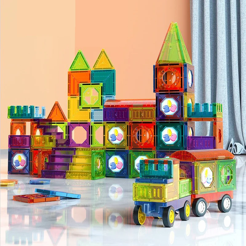 Educational Magnetic Building Blocks Set – 69-Piece LED Light Construction Toy for Kids