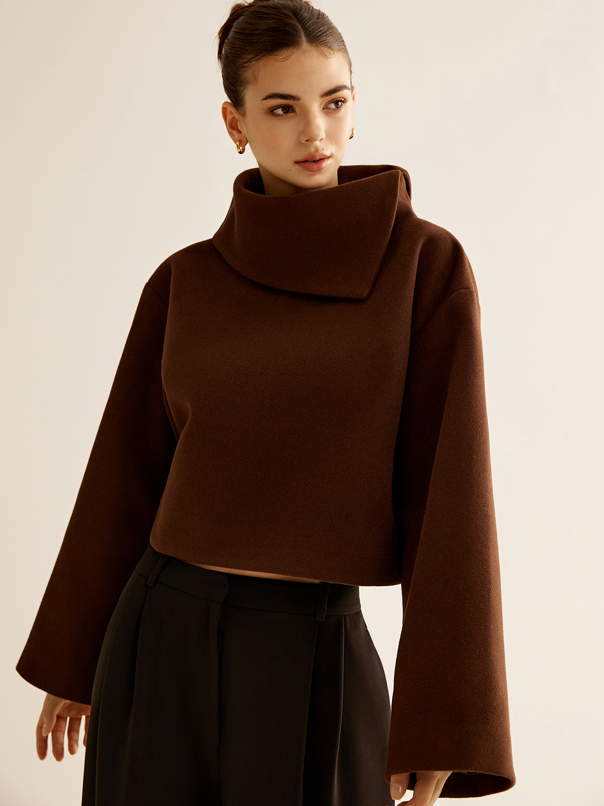 Mariam | Chic Plain Turtleneck Tweed Top