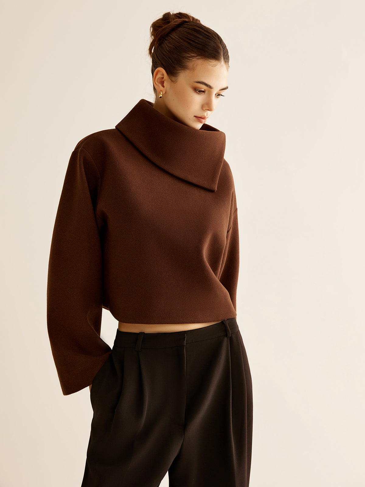 Mariam | Chic Plain Turtleneck Tweed Top