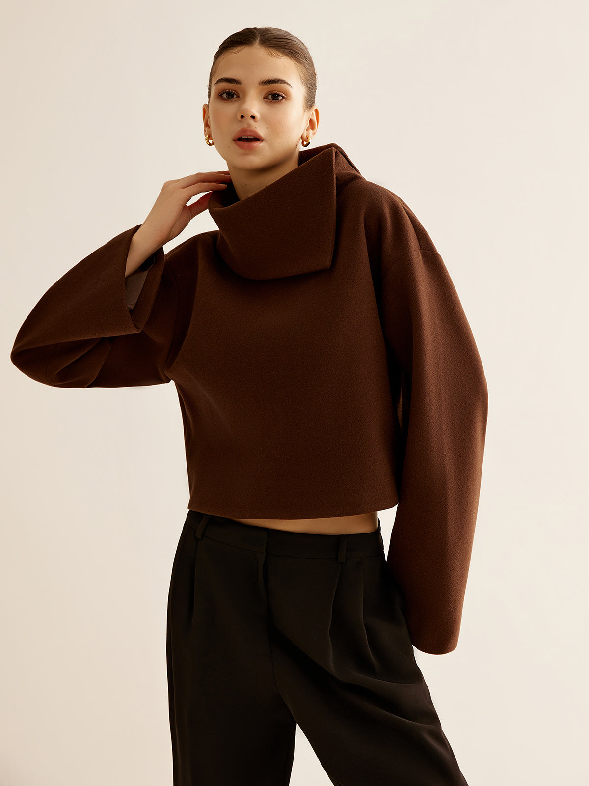 Mariam | Chic Plain Turtleneck Tweed Top