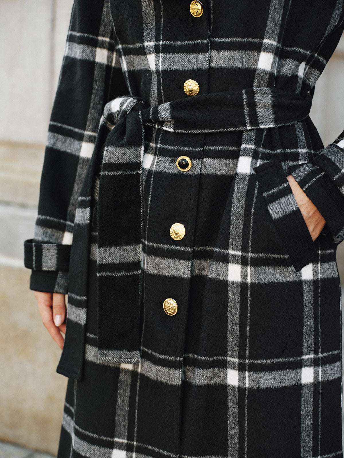 Mazie | Plaid Pattern Belted Long Trench Coat