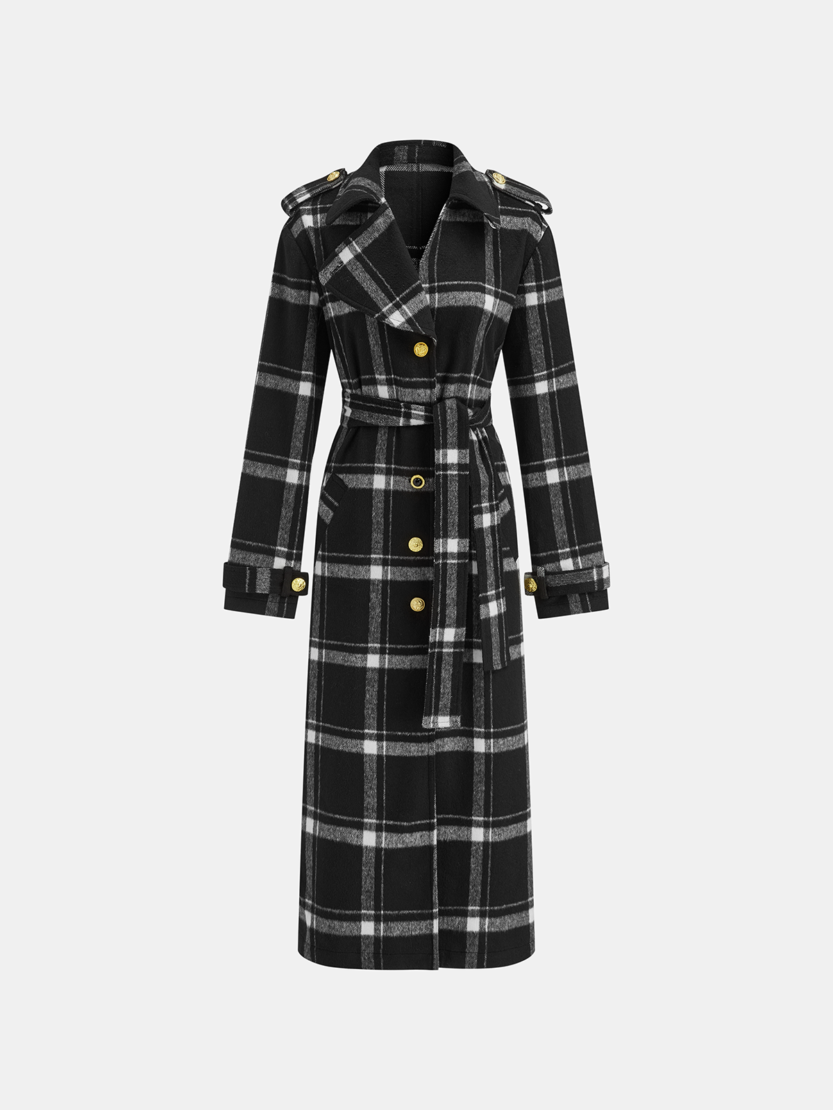 Mazie | Plaid Pattern Belted Long Trench Coat