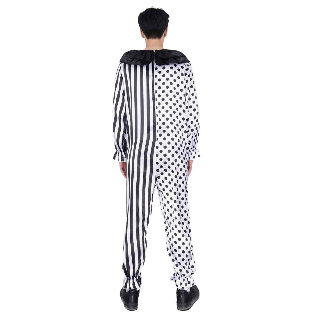 Men’s Polka Dot Striped Clown Costume | Funny Halloween Jumpsuit