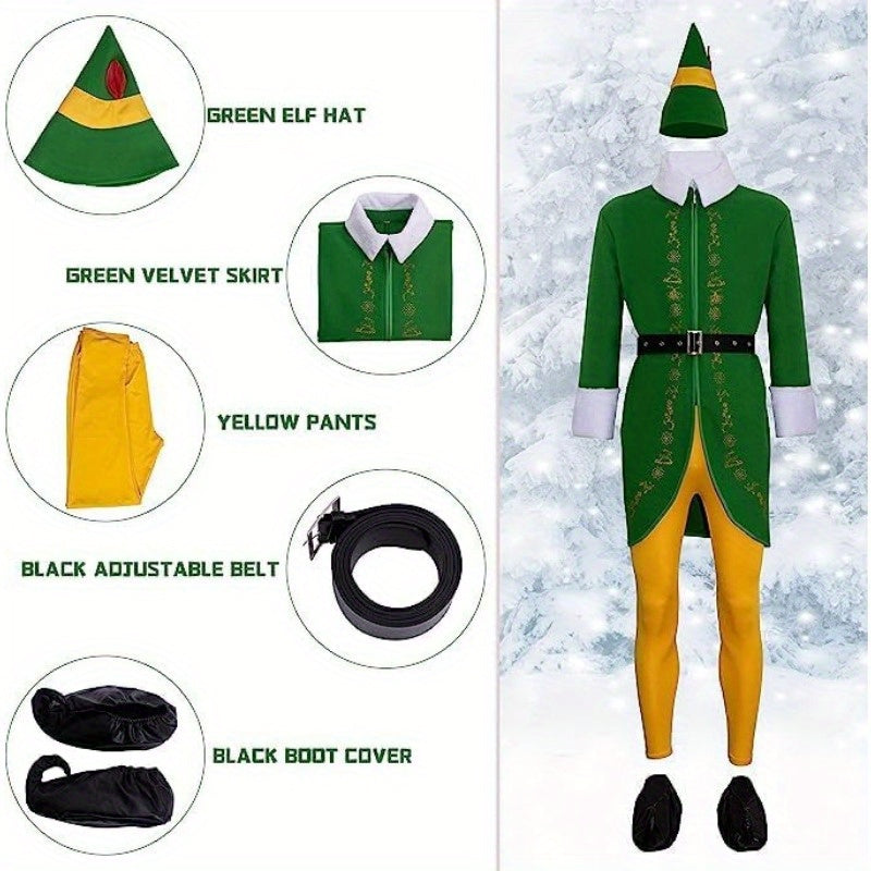 Men’s Holiday Elf Outfit | Funny Long Sleeve Halloween Costume