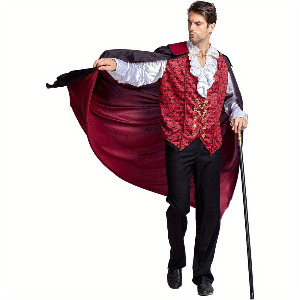 Men’s Vampire Costume for Halloween | Gothic Ruffled Shirt & Long Cape