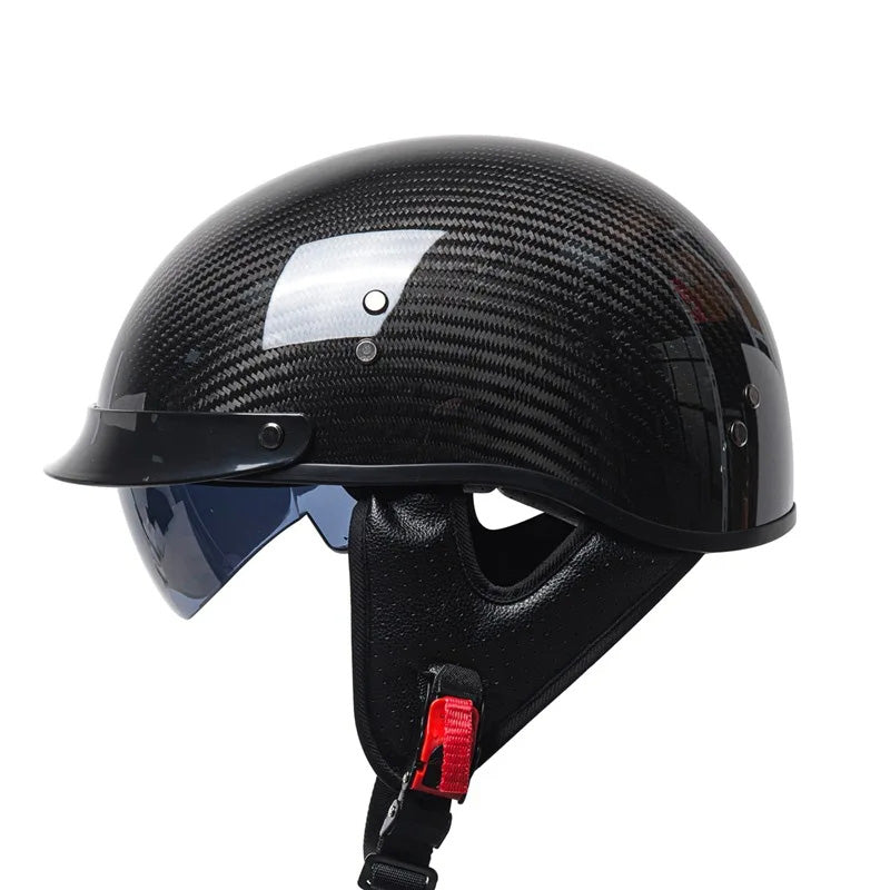 Men’s Half-Face Helmet Carbon Fiber Lightweight Retro Style