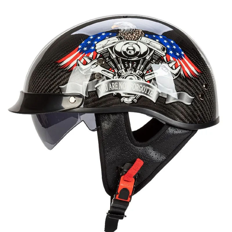 Men’s Half-Face Helmet Carbon Fiber Lightweight Retro Style