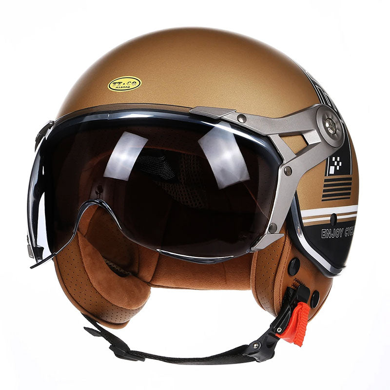 Men’s Motorcycle Helmet Lightweight ABS Vintage Racer with PU Leather Lining