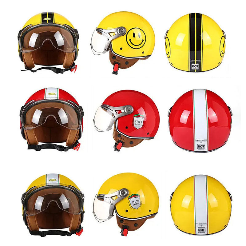 Men’s Motorcycle Helmet Lightweight ABS Vintage Racer with PU Leather Lining
