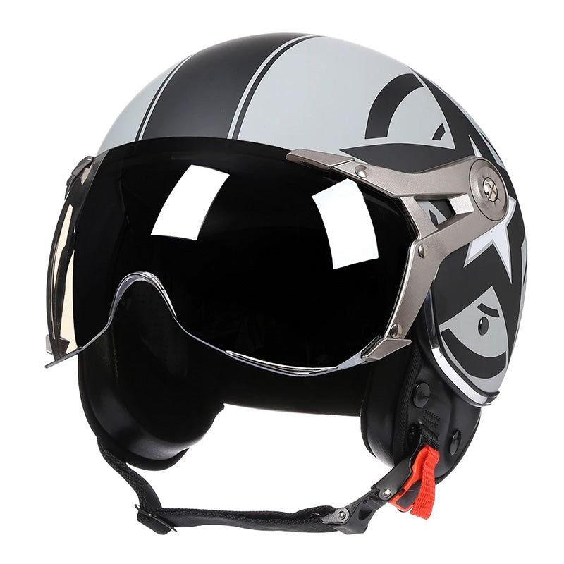 Men’s Motorcycle Helmet Lightweight ABS Vintage Racer with PU Leather Lining