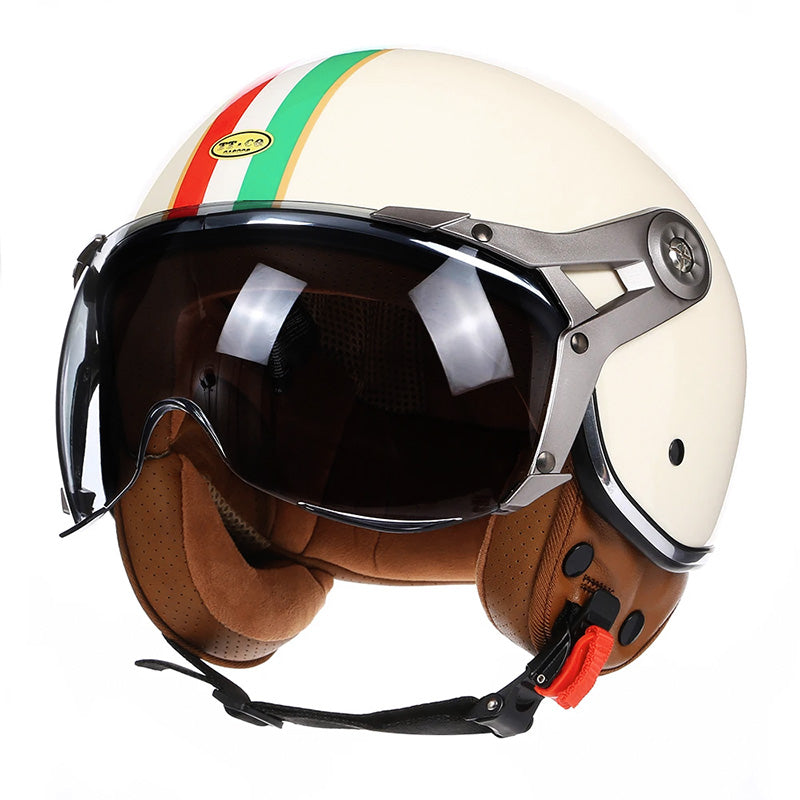 Men’s Motorcycle Helmet Lightweight ABS Vintage Racer with PU Leather Lining