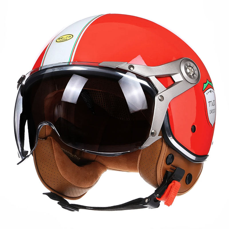 Men’s Motorcycle Helmet Lightweight ABS Vintage Racer with PU Leather Lining