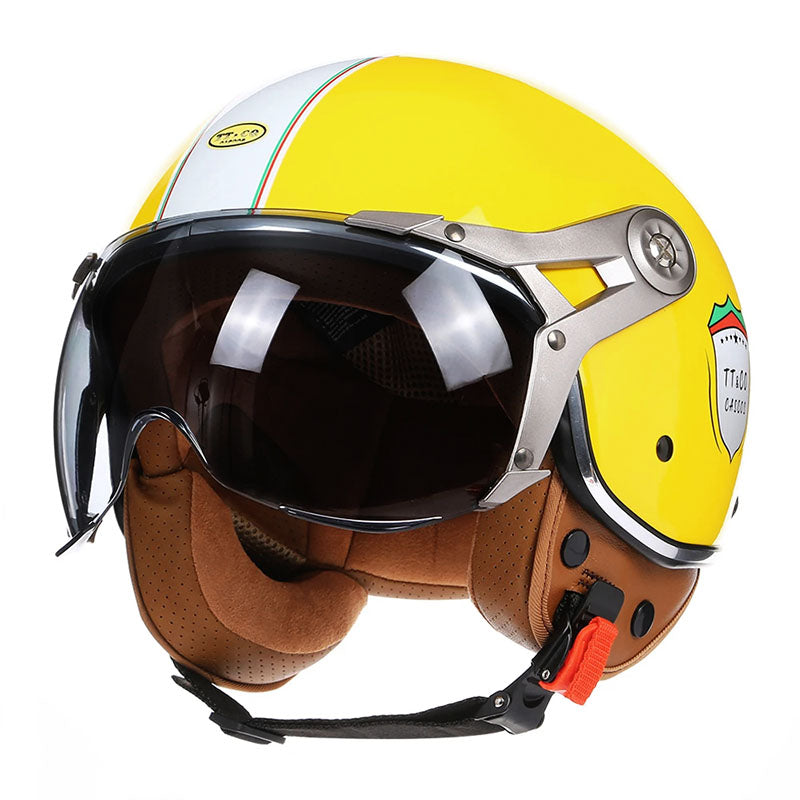Men’s Motorcycle Helmet Lightweight ABS Vintage Racer with PU Leather Lining