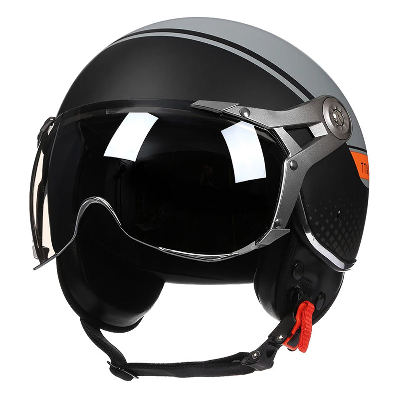 Men’s Motorcycle Helmet Lightweight ABS Vintage Racer with PU Leather Lining