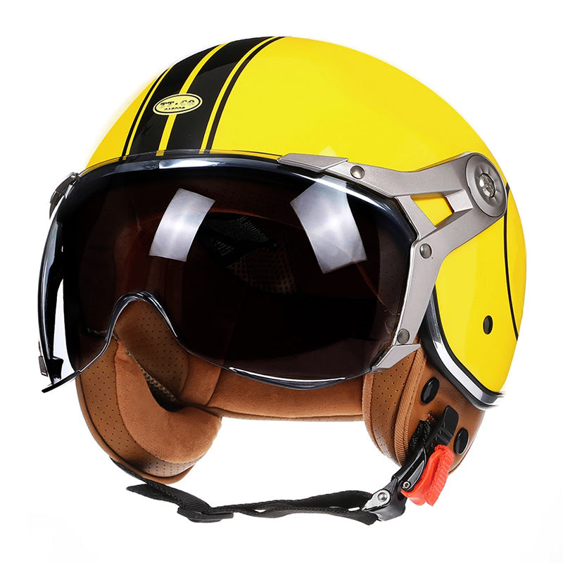 Men’s Motorcycle Helmet Lightweight ABS Vintage Racer with PU Leather Lining