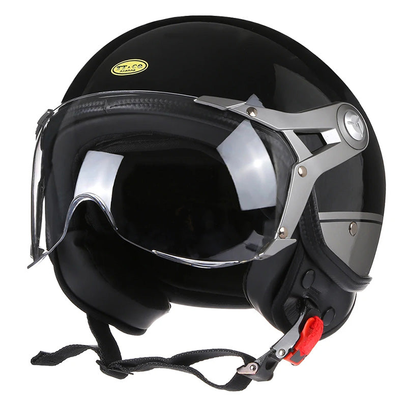 Men’s Motorcycle Helmet Lightweight ABS Vintage Racer with PU Leather Lining