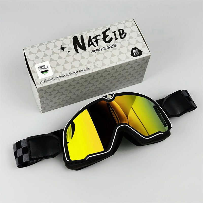 Men's Retro Motorcycle Goggles Fit Over Glasses Durable UV Protection HD Lens