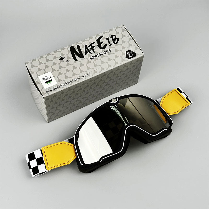 Men's Retro Motorcycle Goggles Fit Over Glasses Durable UV Protection HD Lens