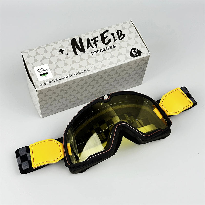 Men's Retro Motorcycle Goggles Fit Over Glasses Durable UV Protection HD Lens