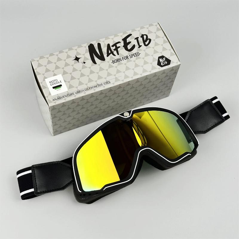 Men's Retro Motorcycle Goggles Fit Over Glasses Durable UV Protection HD Lens