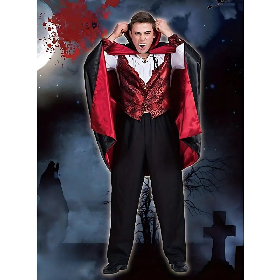 Men’s Gothic Vampire Costume | Scary Long Cape Halloween Outfit