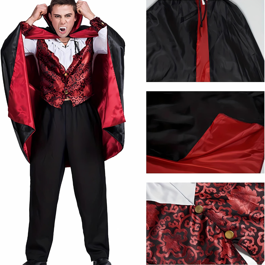 Men’s Gothic Vampire Costume | Scary Long Cape Halloween Outfit
