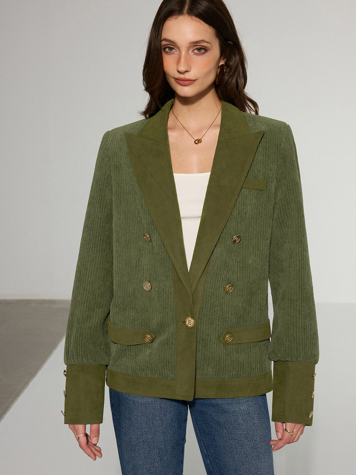 Mikaela | Chic Corduroy Lapel Metal Button Blazer