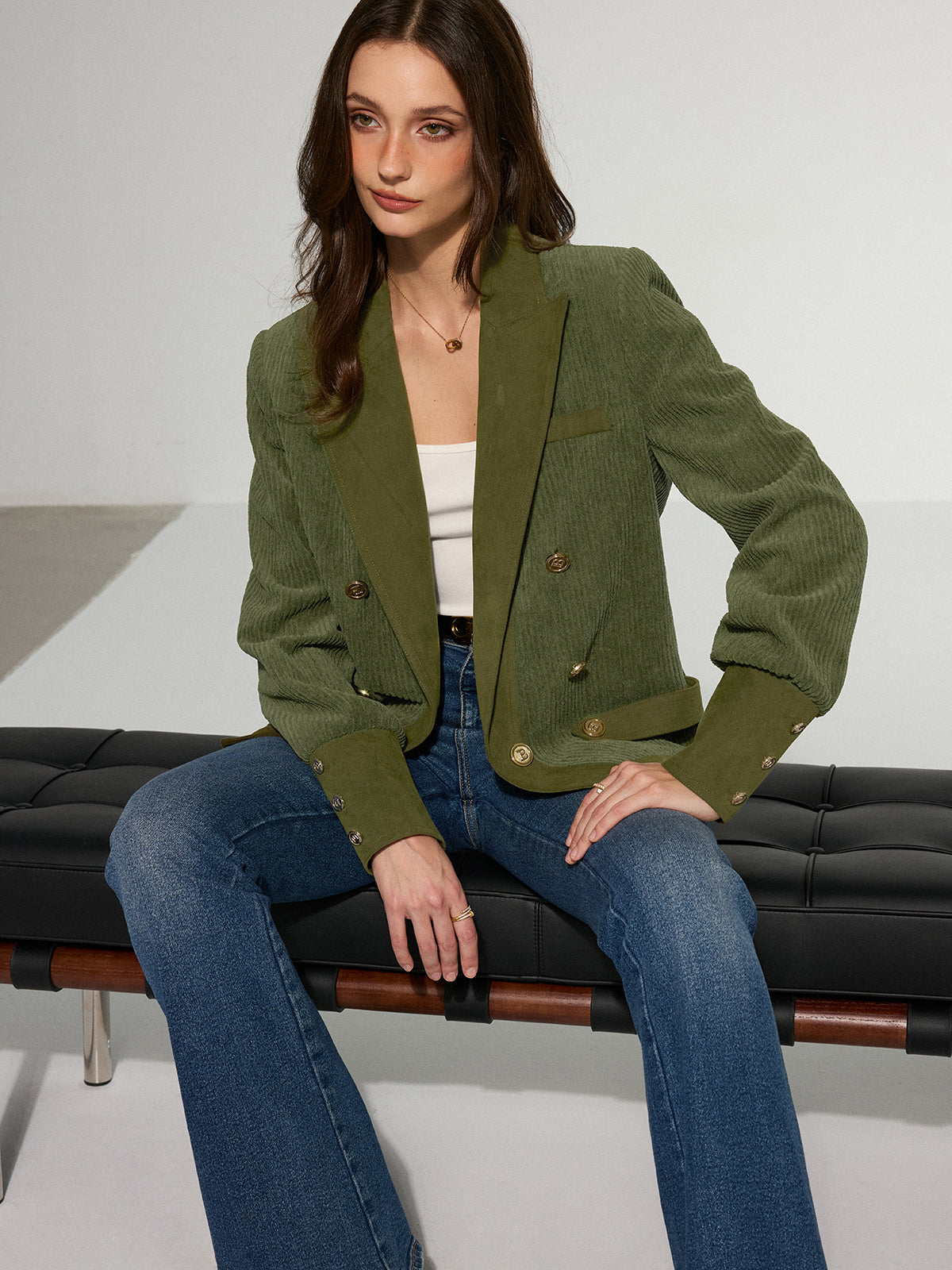 Mikaela | Chic Corduroy Lapel Metal Button Blazer