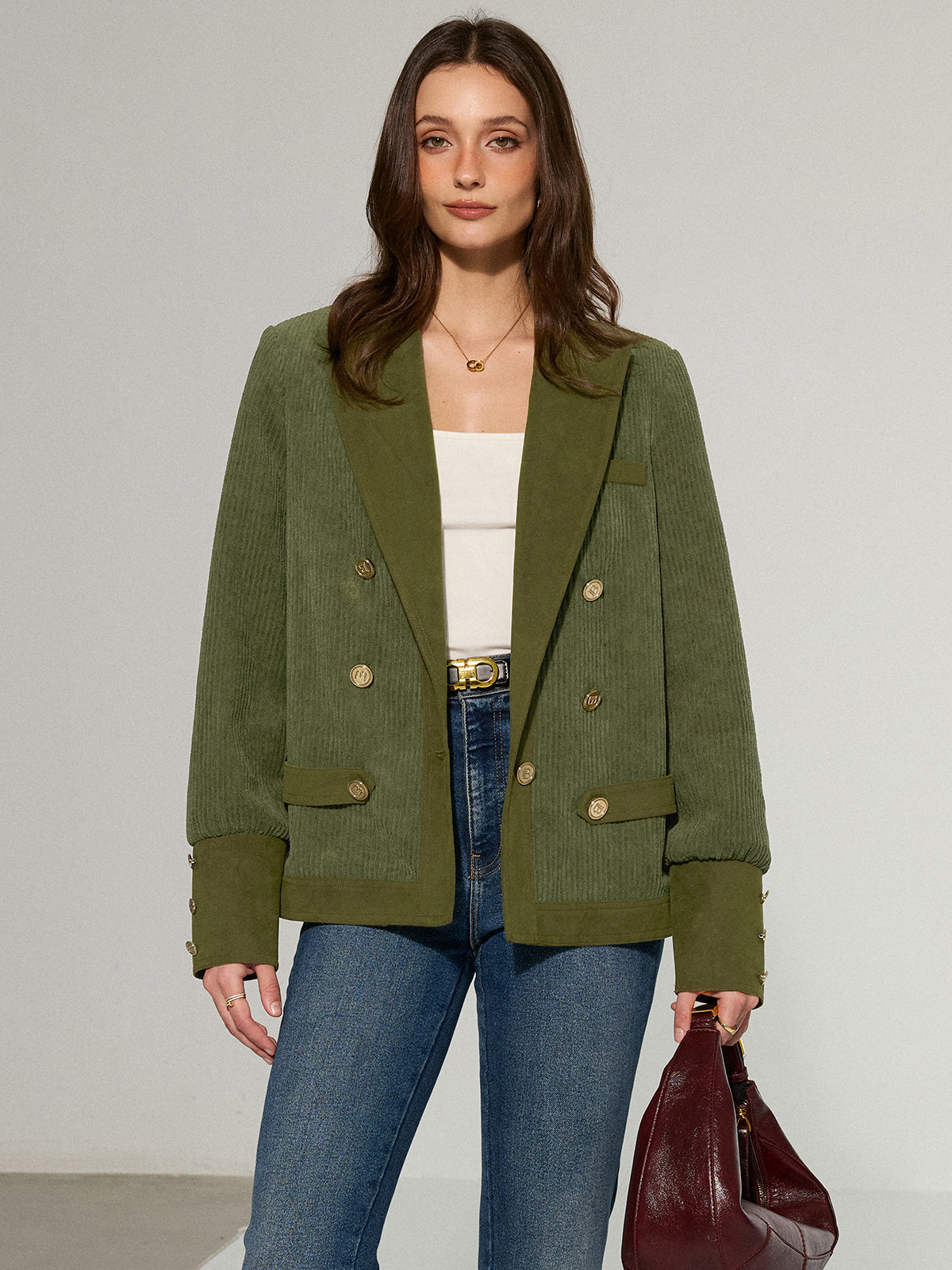 Mikaela | Chic Corduroy Lapel Metal Button Blazer