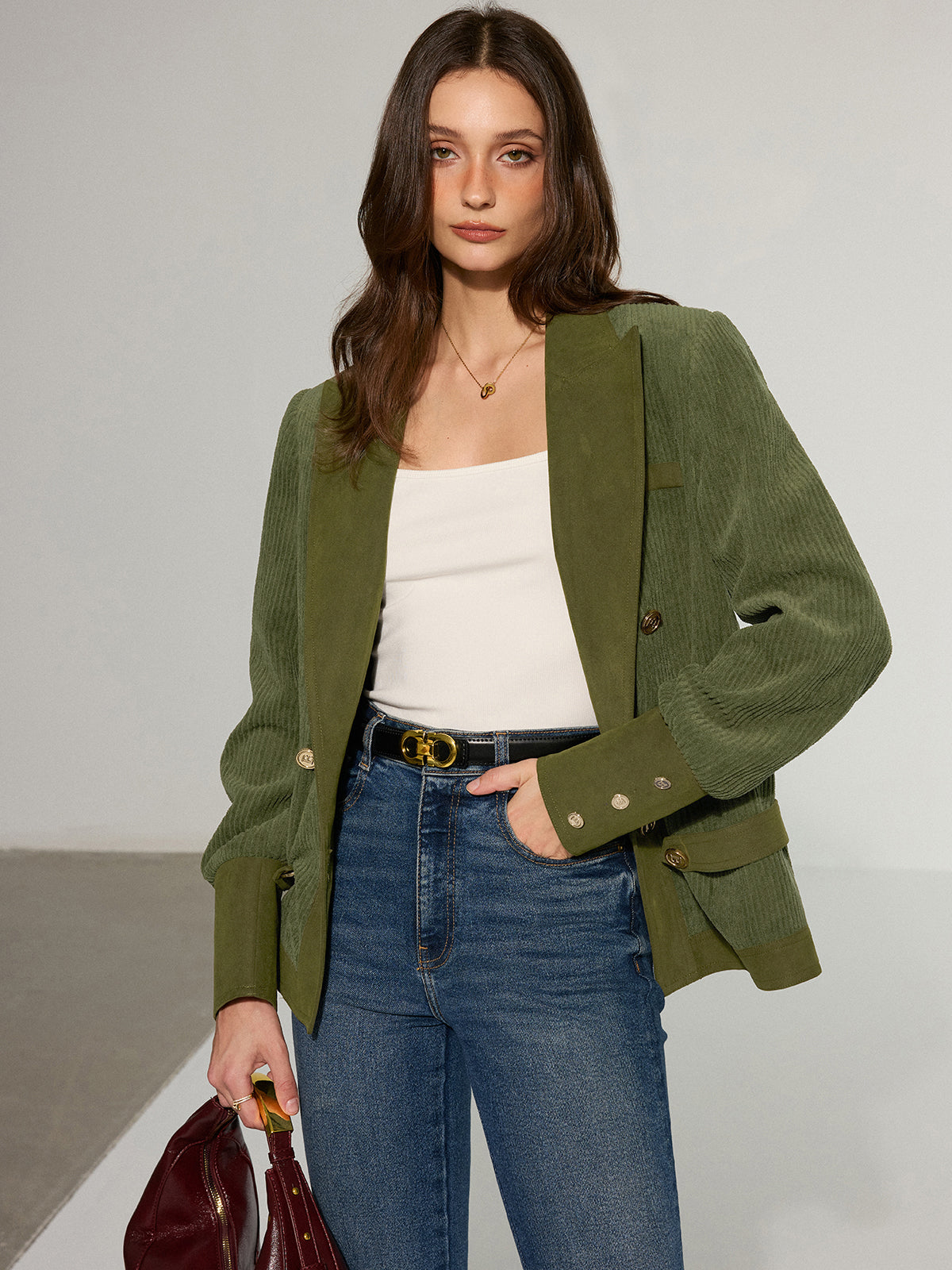 Mikaela | Chic Corduroy Lapel Metal Button Blazer