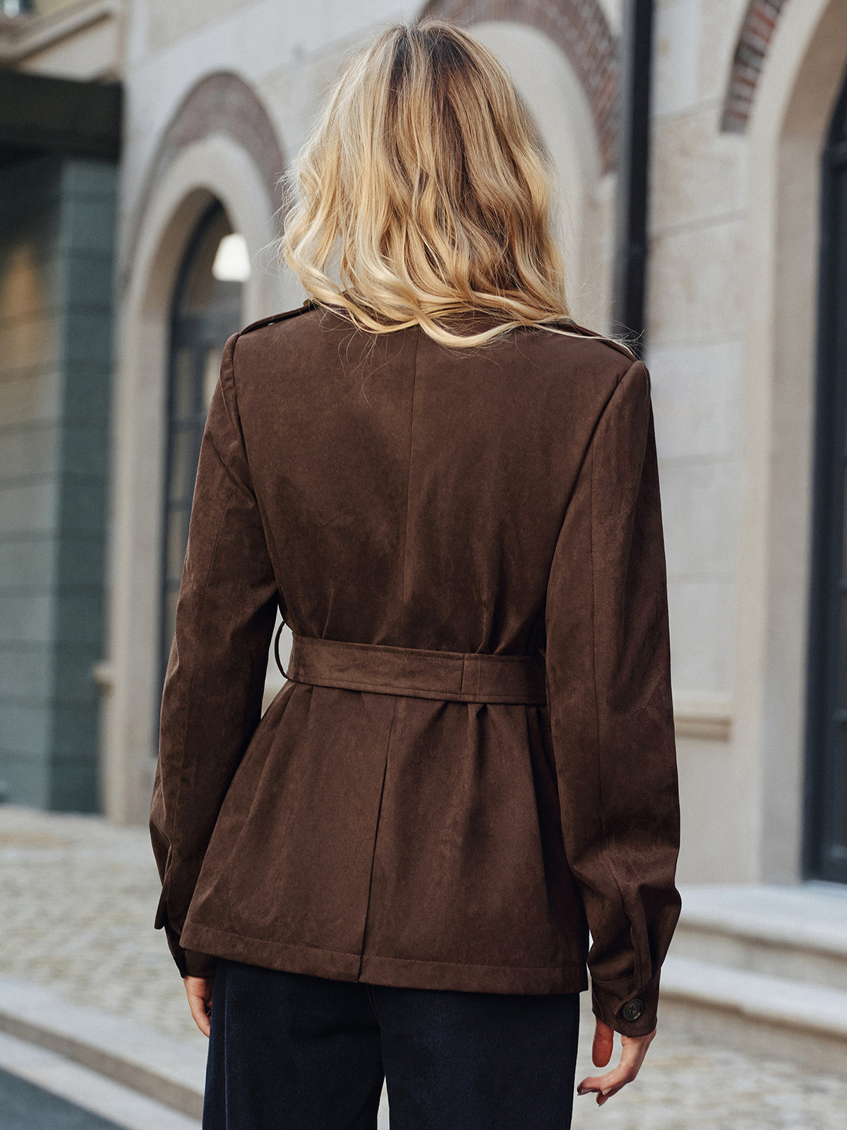 Murphy | Structured Multi-Pocket Belted Suede Trench Coat