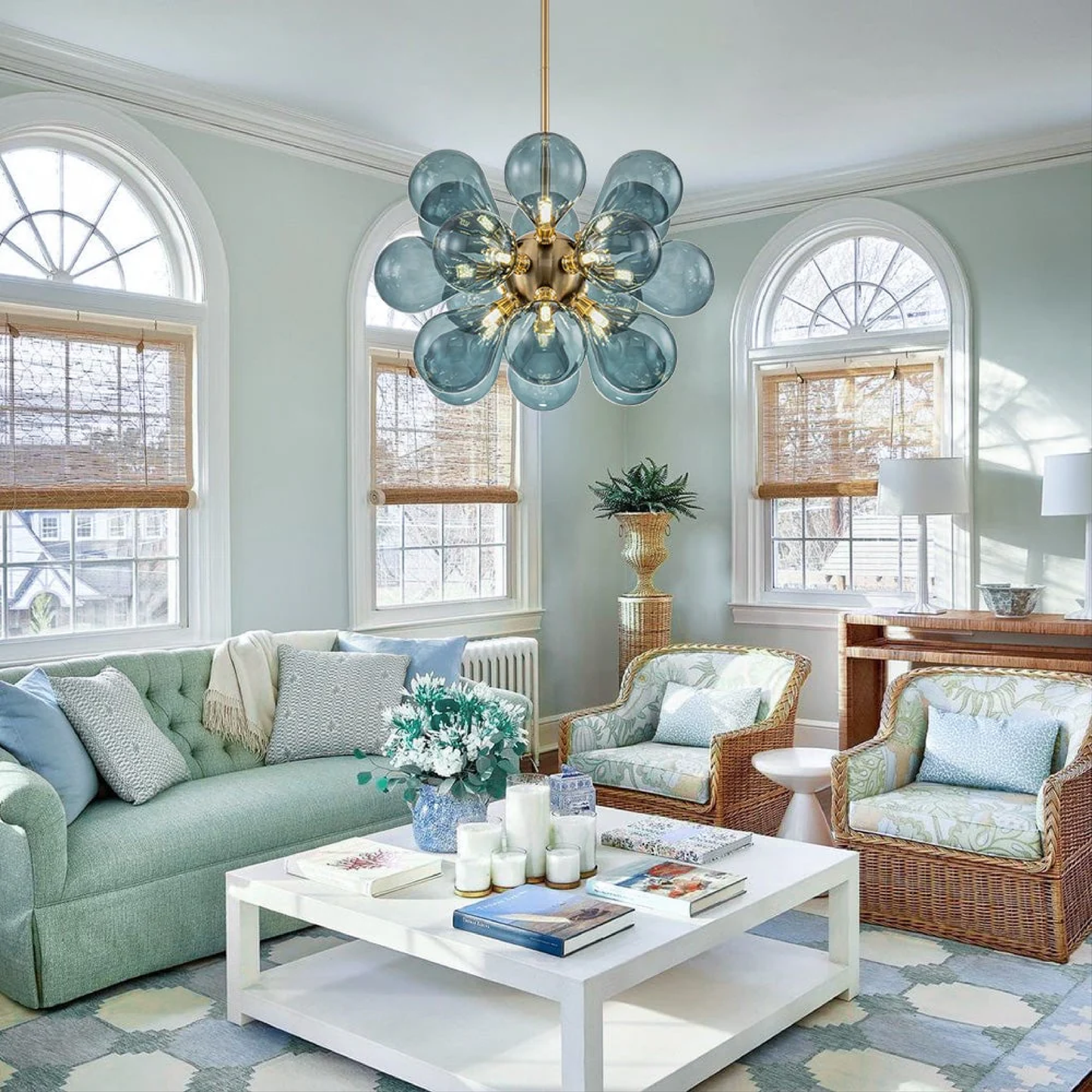 Nomis | Elegant Blue Glass Chandelier Fixture