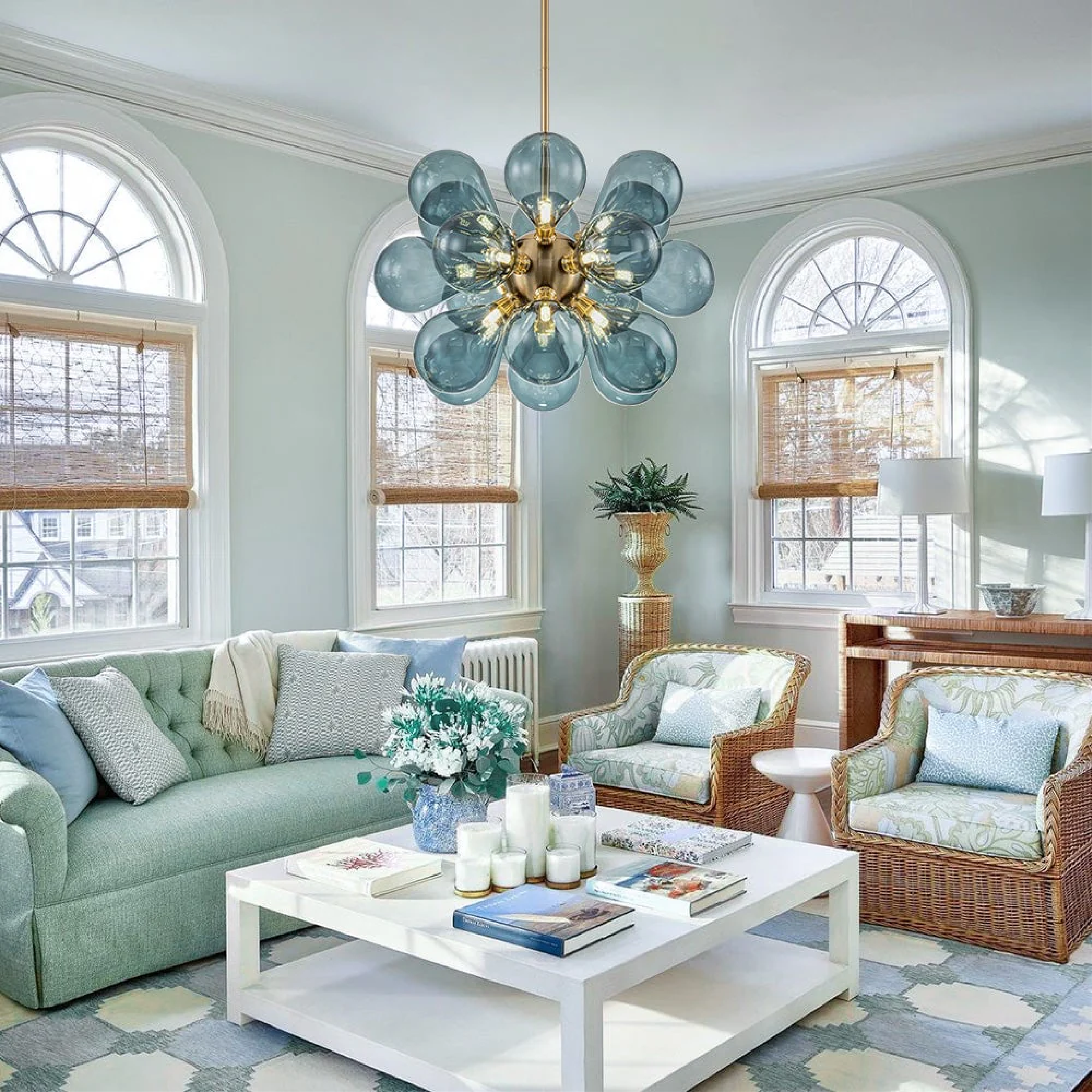 Nomis | Elegant Blue Glass Chandelier Fixture
