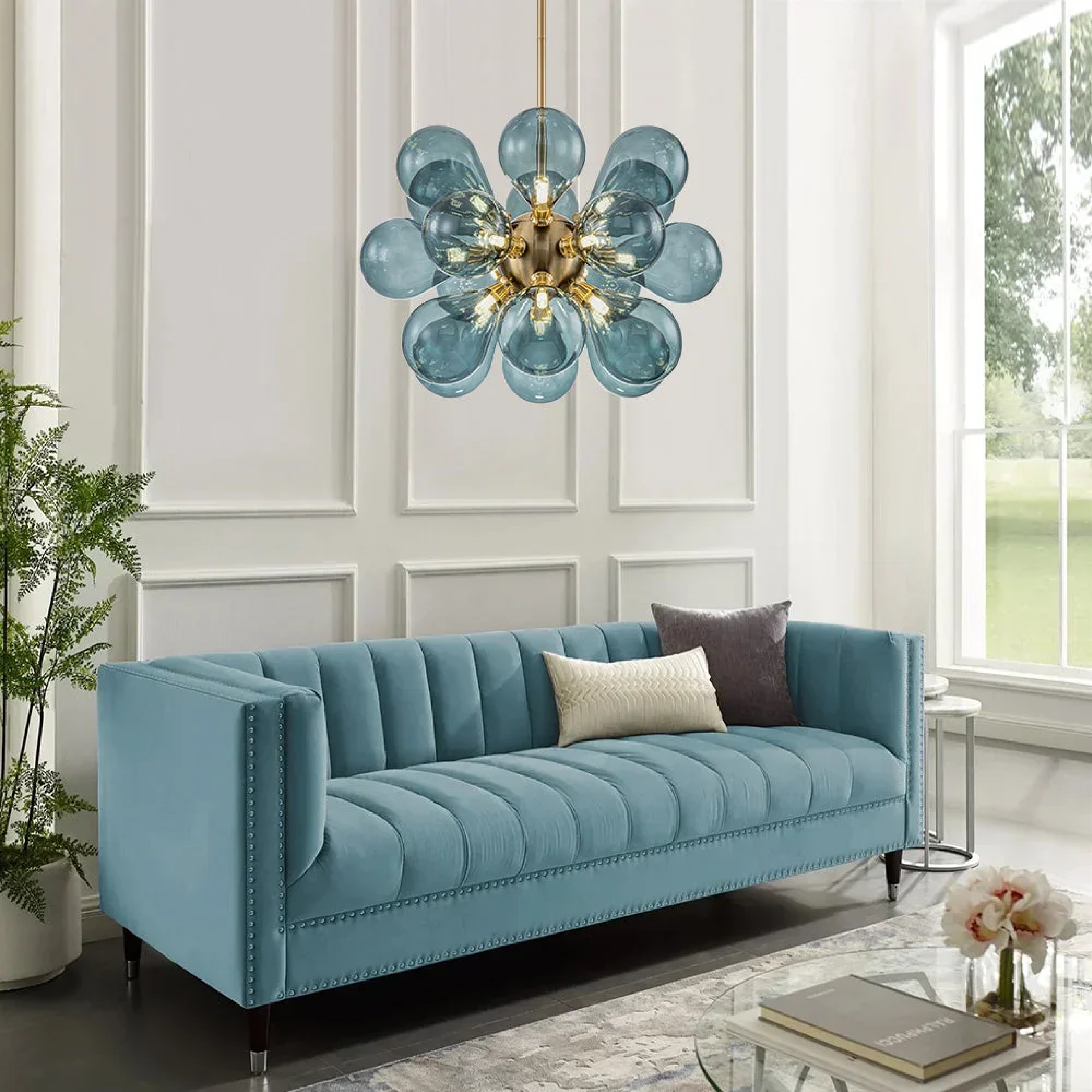 Nomis | Elegant Blue Glass Chandelier Fixture