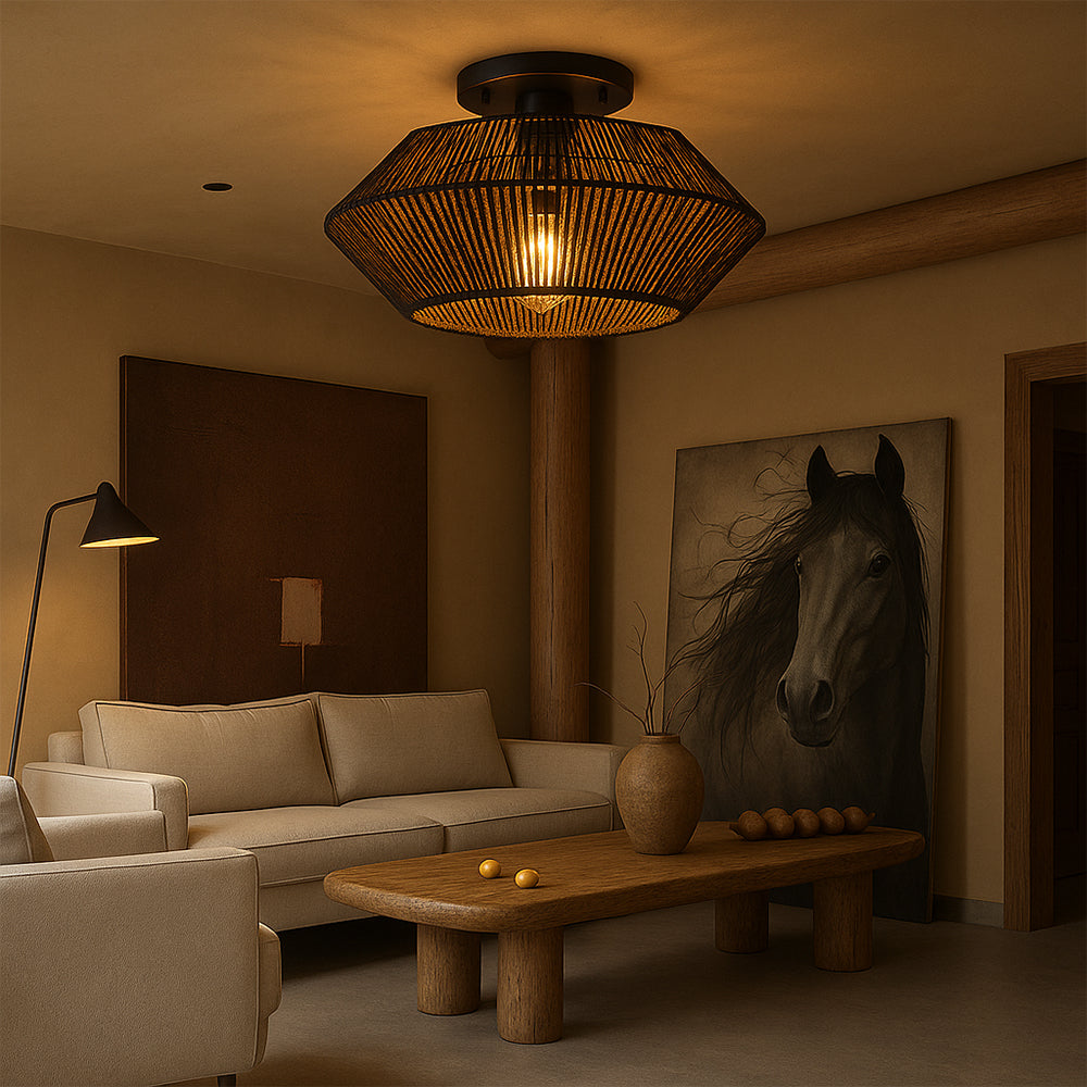 Novion | Vintage Bamboo Woven Ceiling Lamp for a Modern Elegance