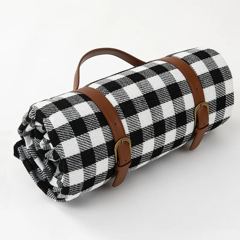 Foldable Waterproof Picnic Blanket with Plaid Design