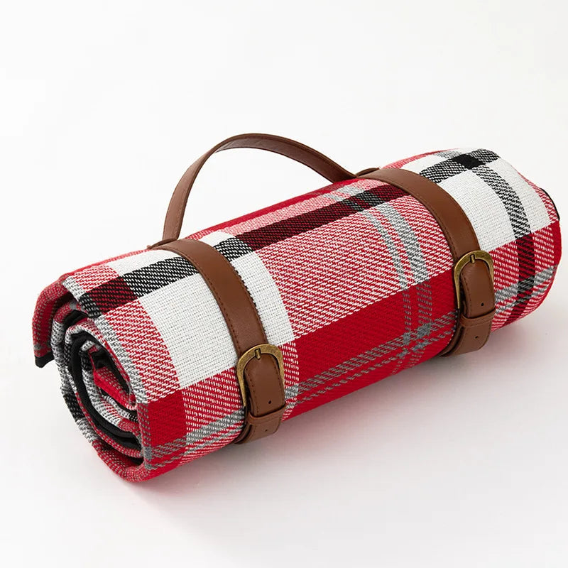 Foldable Waterproof Picnic Blanket with Plaid Design