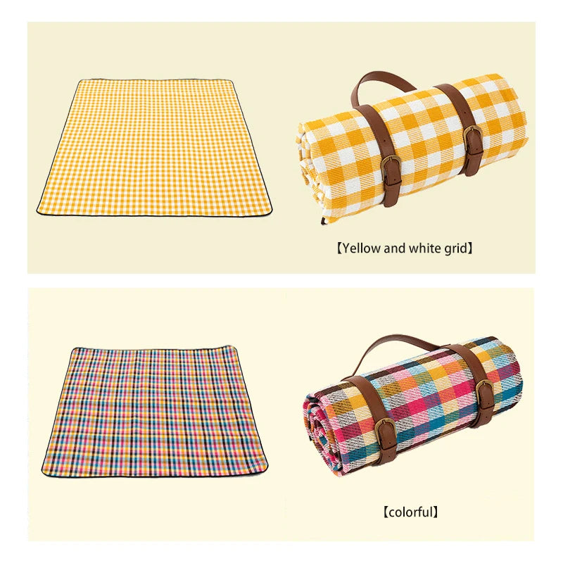 Foldable Waterproof Picnic Blanket with Plaid Design