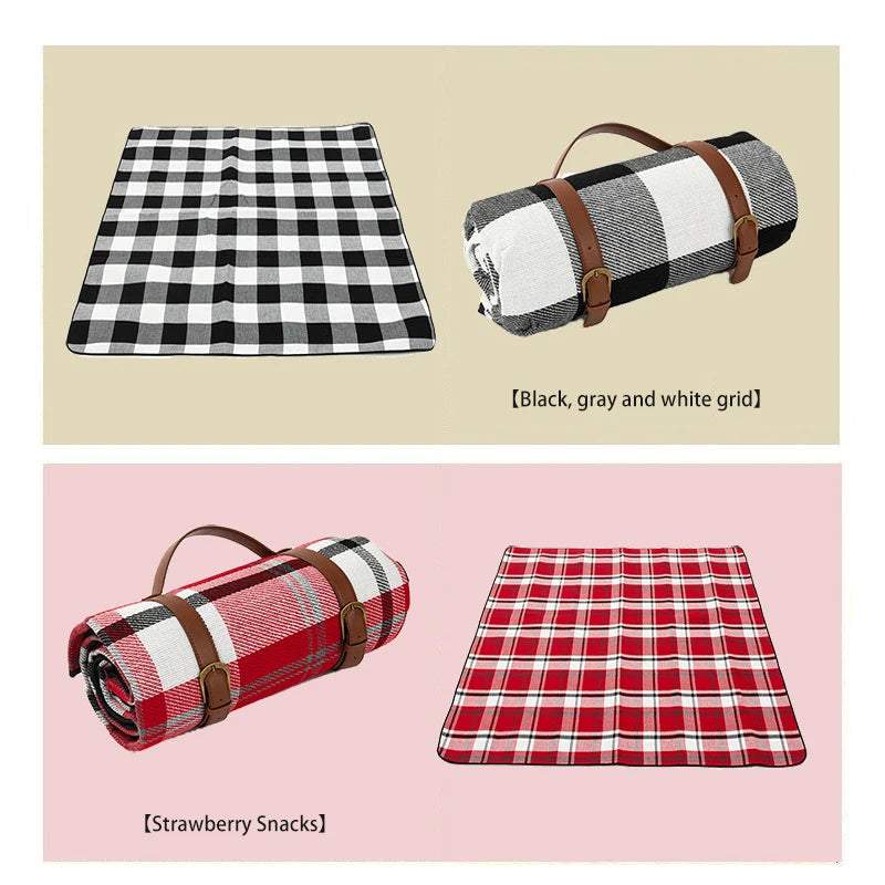 Foldable Waterproof Picnic Blanket with Plaid Design