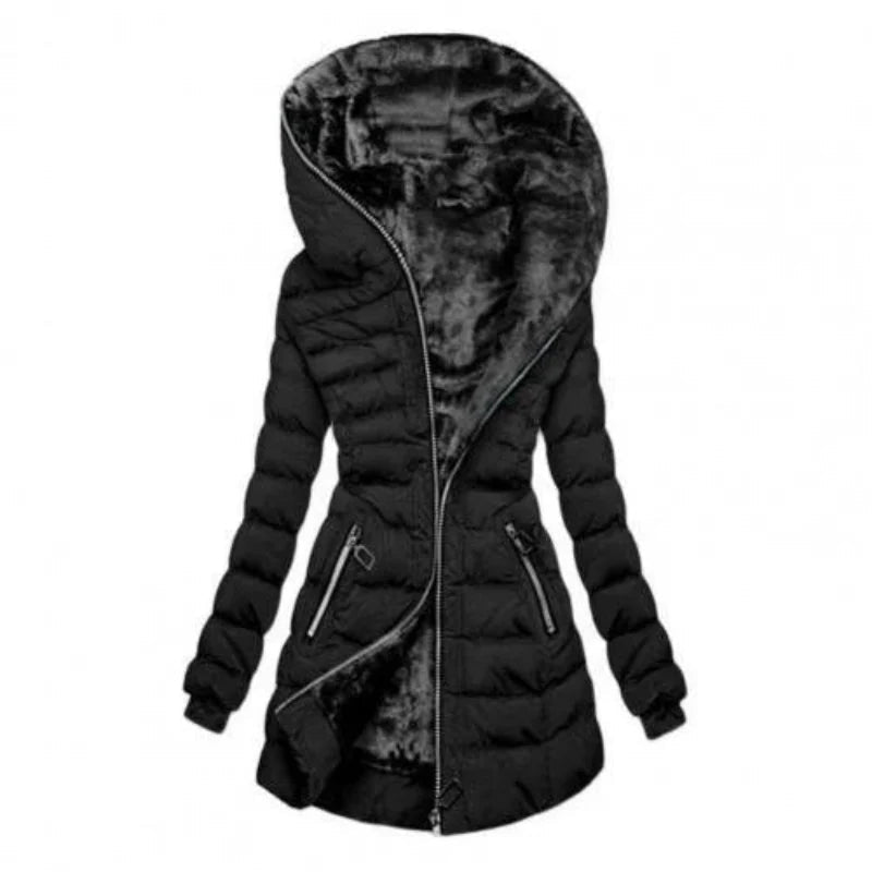 Paisley | Women’s Long Puffer Jacket — Hooded, Padded, and Warm