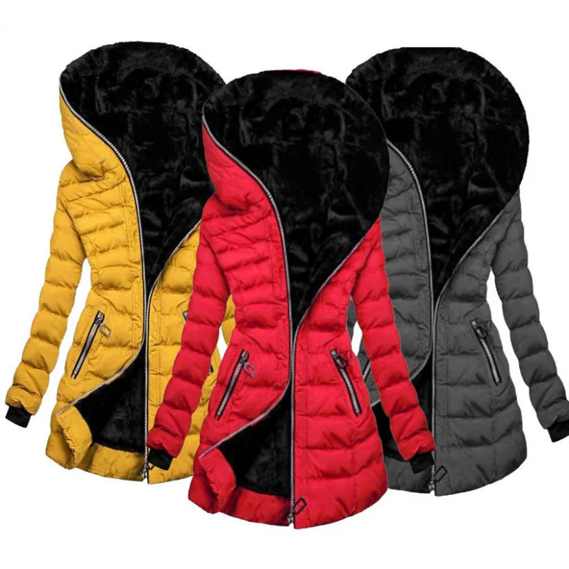 Paisley | Women’s Long Puffer Jacket — Hooded, Padded, and Warm