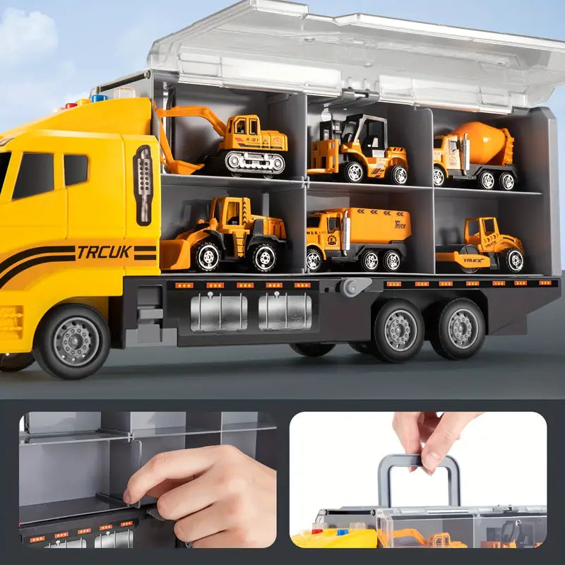 Portable Kids Construction Vehicle Playset – Mini Trucks, Excavators, and Storage Case for Easy Transport