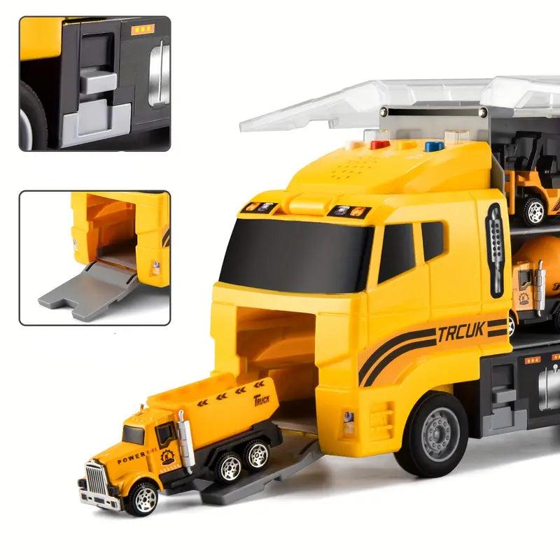Portable Kids Construction Vehicle Playset – Mini Trucks, Excavators, and Storage Case for Easy Transport